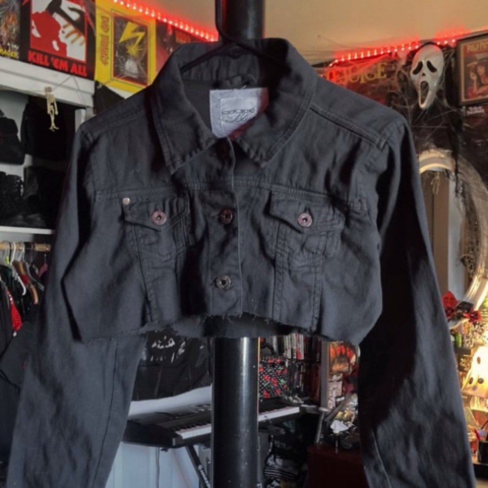 Black DIY Cropped Jean Jacket